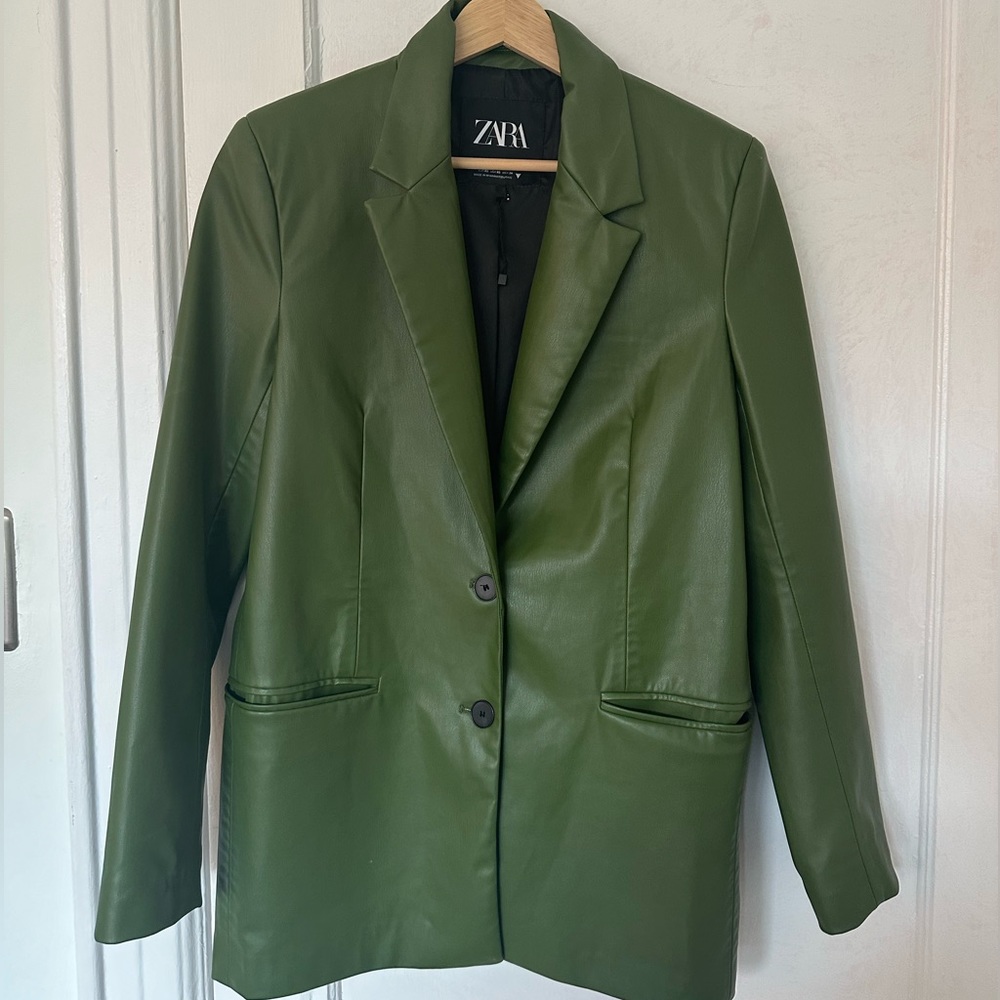 Zara Green Faux Leather Jacket Size XS